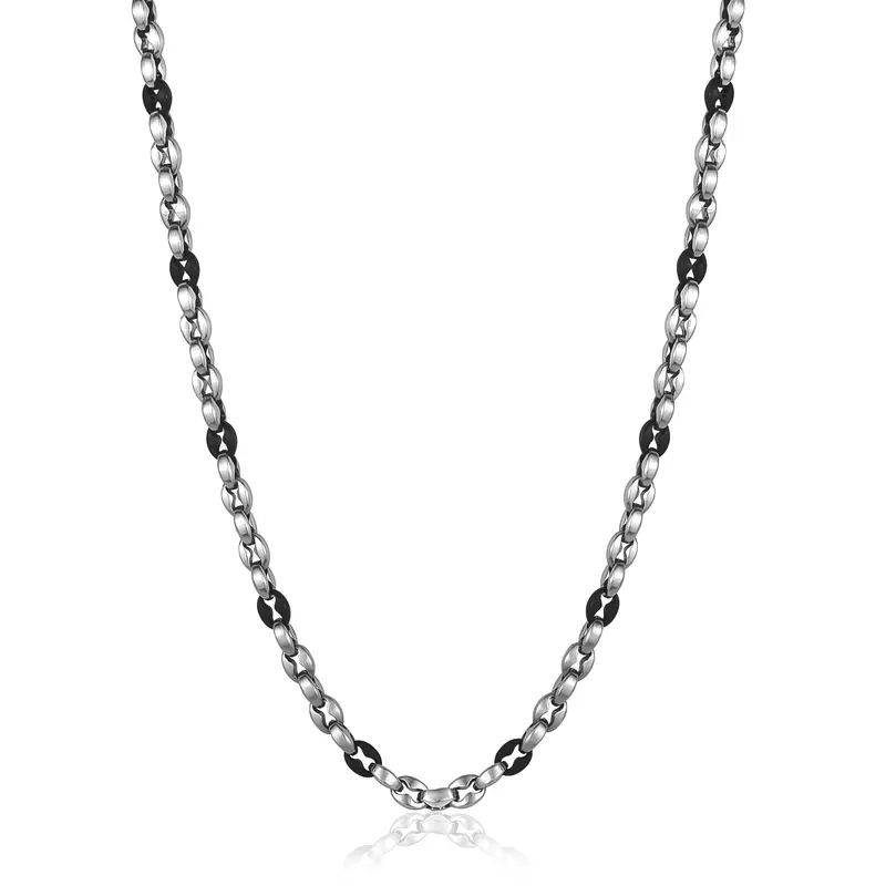 Italgem 24-Inch Matte Oval Link Necklace – Black Ip Stainless Steel 1