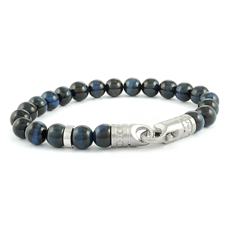Italgem Blue Tiger Eye Beaded Bracelet – 8Mm Matte Finish With Steel Clasp 1