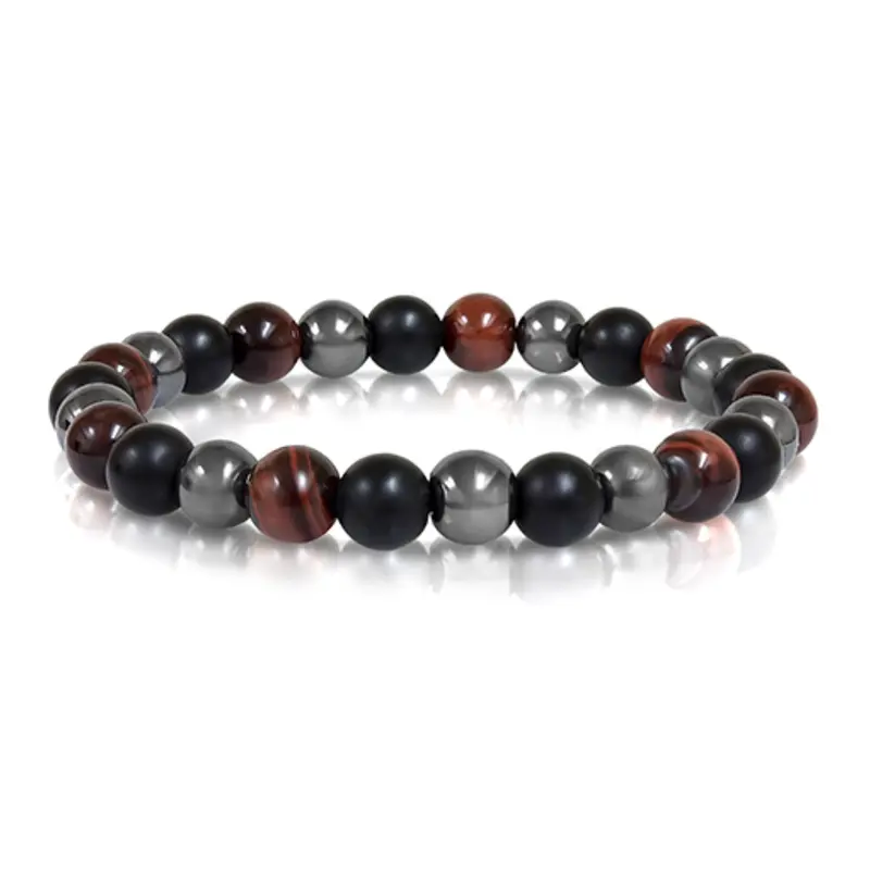 Italgem Mixed Stone Beaded Bracelet – Red Tiger Eye, Hematite & Matte Onyx 1