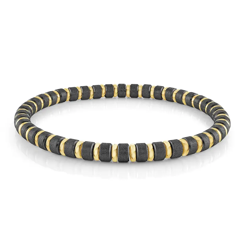 Italgem Stretch Bracelet – Black & Satin Gold Ip Mini Beads, 5Mm 1