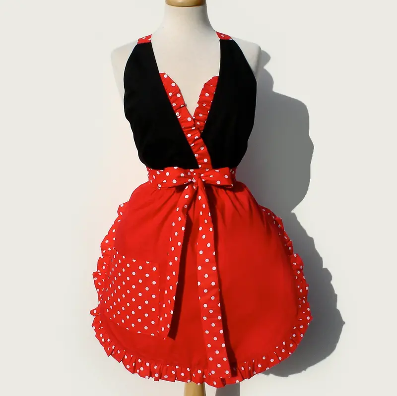 "Just Peachy" Black-And-Red Polka Dot Baking Apron 1