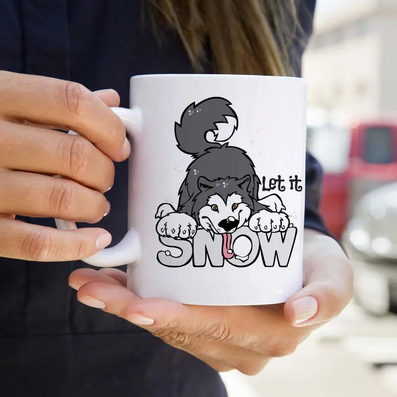 Let It Snow Coffee Mug With Alaskan Malamute Design 1