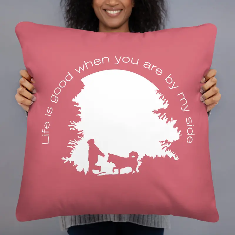 'Life Is Good' Large Square Throw Pillow – Dual-Breed Husky & Malamute Illustration 8