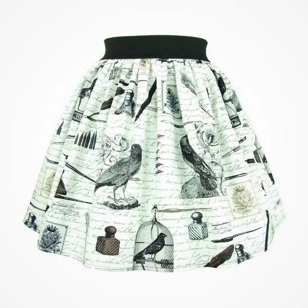 Lindy White Poetry-Inspired A-Line Skirt 1