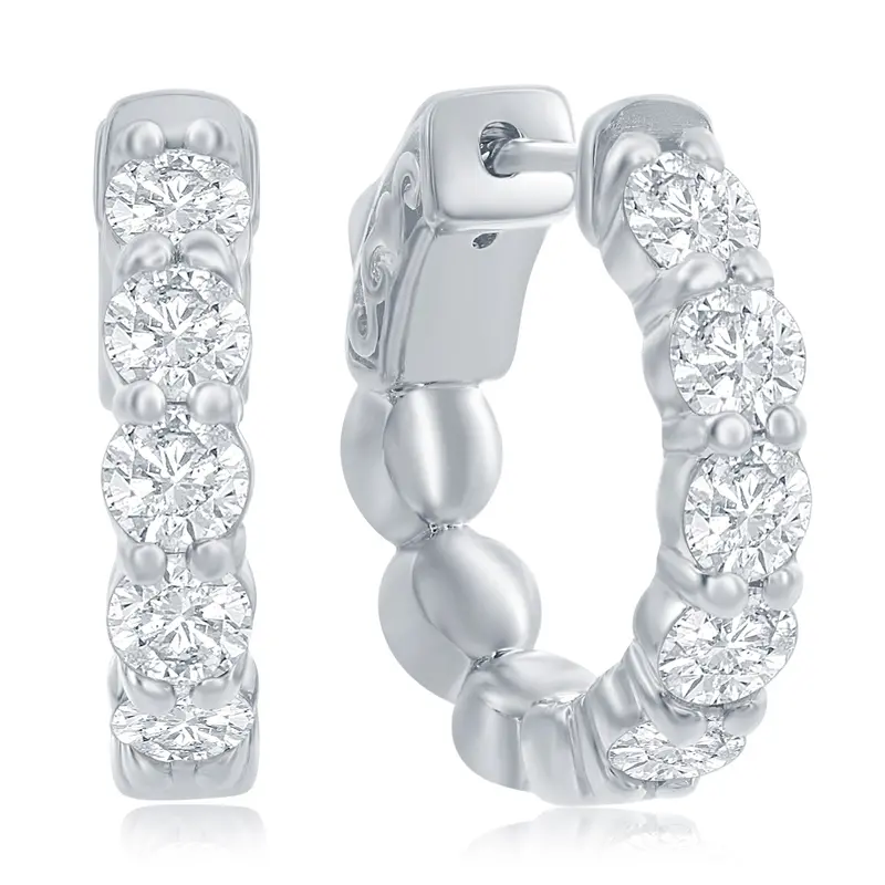 Luxury 2.00Ctw Diamond Huggie Hoop Earrings In 14K White Gold 1