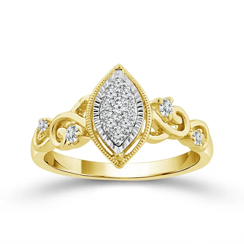 Marquise Halo Diamond Ring – 1/5 Carat Total Weight In 10K Yellow Gold 1