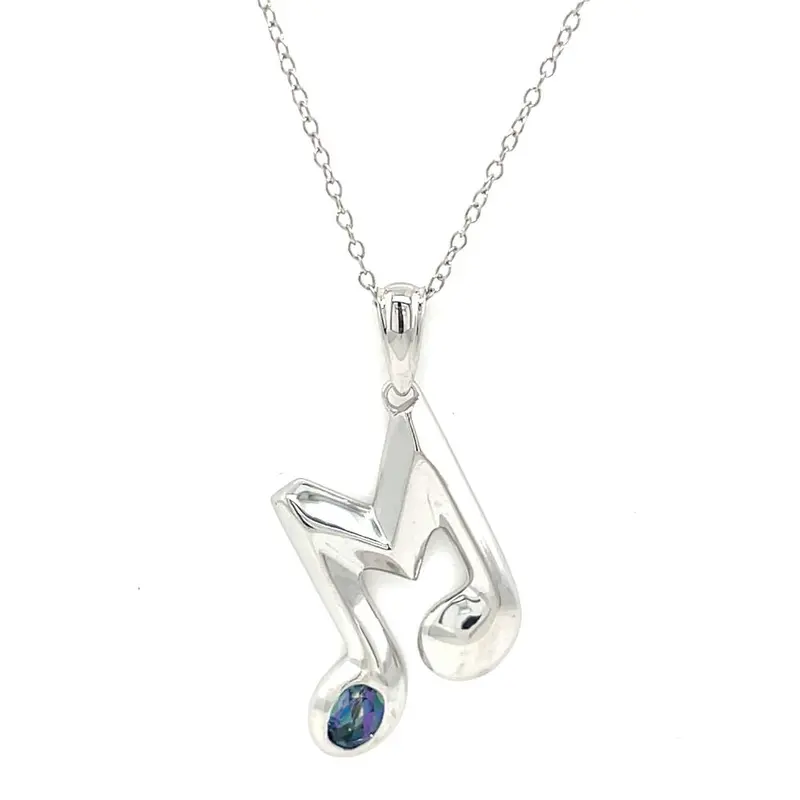 Memphis Blues Music Note Pendant In Sterling Silver With Blue Topaz 1