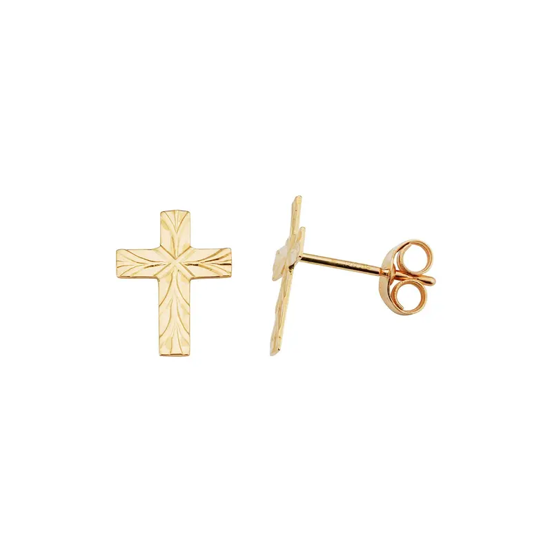 Mini Gold Cross Stud Earrings In 10K Yellow Gold 1