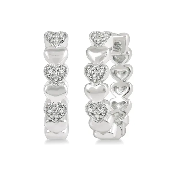 Mini Heart Diamond Hoop Earrings – 0.05 Ct Tw, Sterling Silver 1