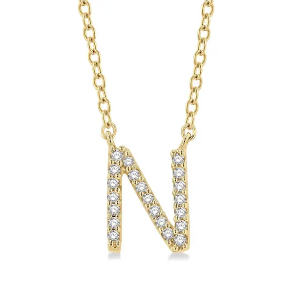 Monogram 'N' Diamond Pendant – 0.05Ctw Round Brilliant Diamonds In 10K Yellow Gold 1
