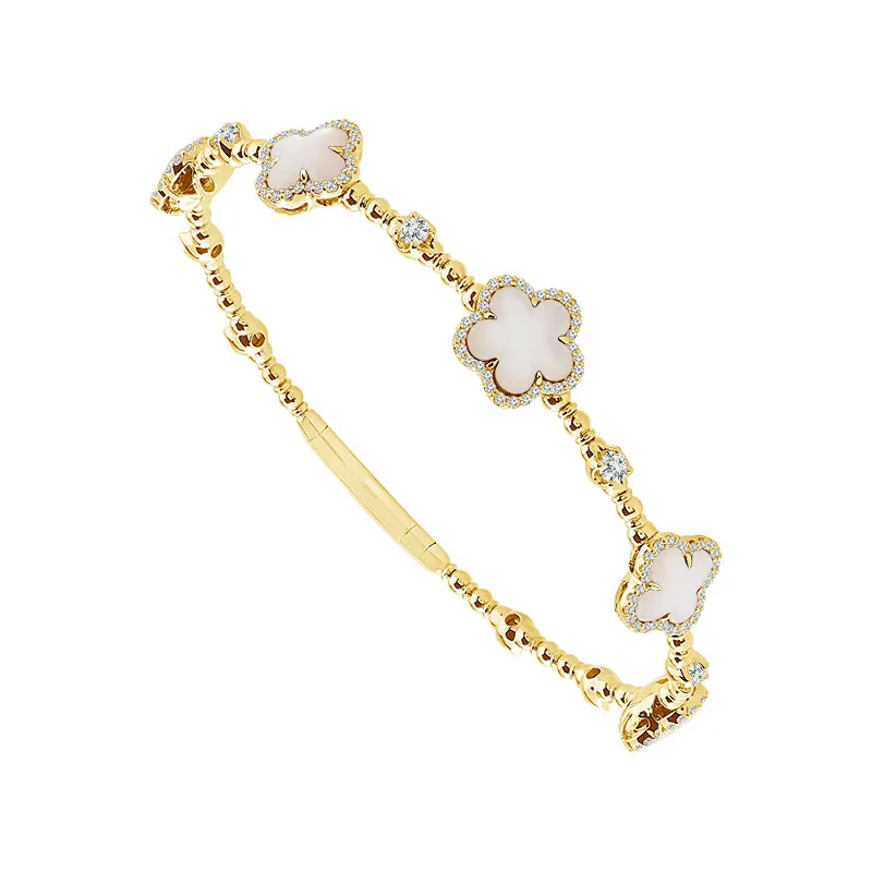 Mother-Of-Pearl Accented Flexible Diamond Bangle In 14K Yellow Gold 1