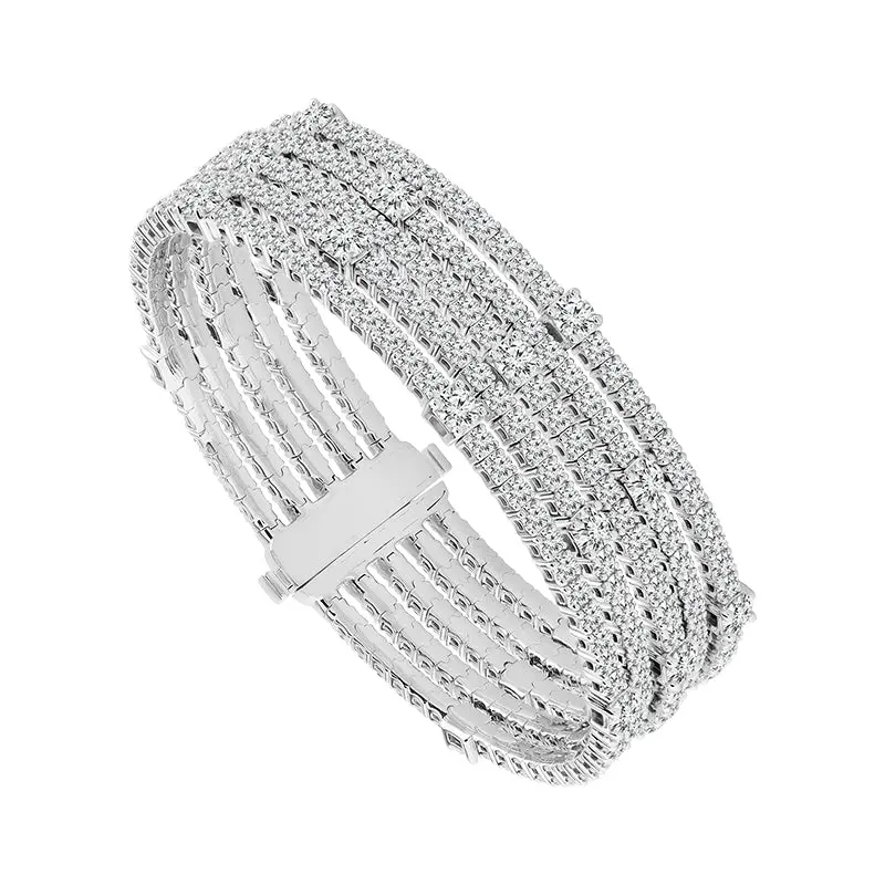 Multi-Tiered 14K White Gold Flexible Diamond Bangle Bracelet (16.5 Ctw) 1