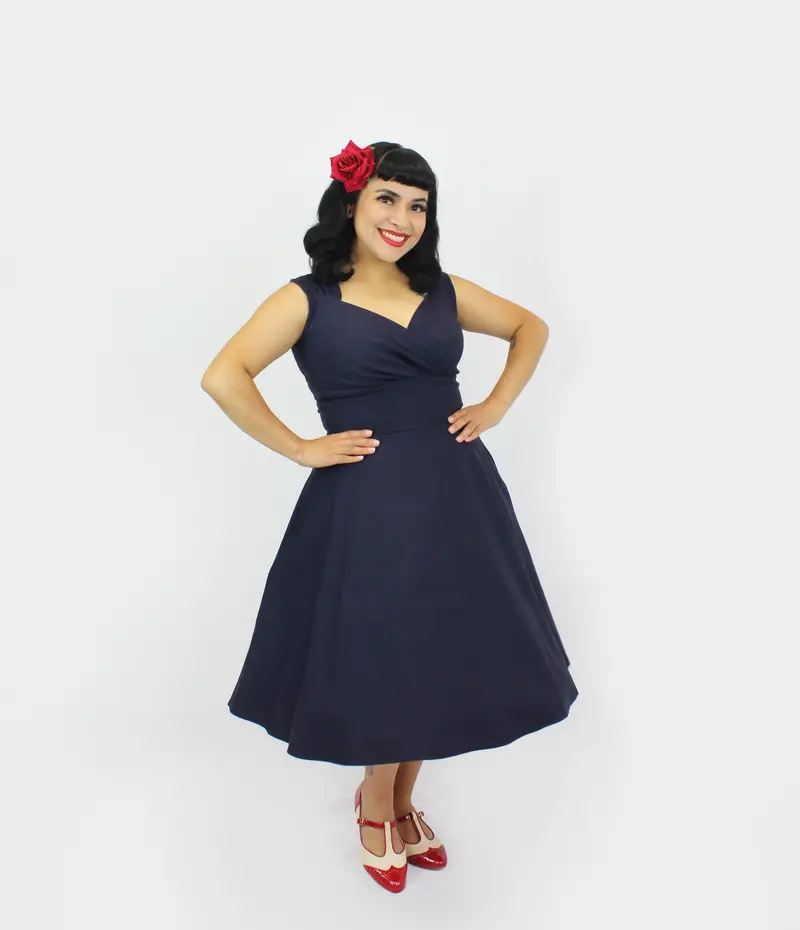 Navy Blue Sweetheart Sleeveless Circle Dress – Retro Cocktail Occasion Wear 1