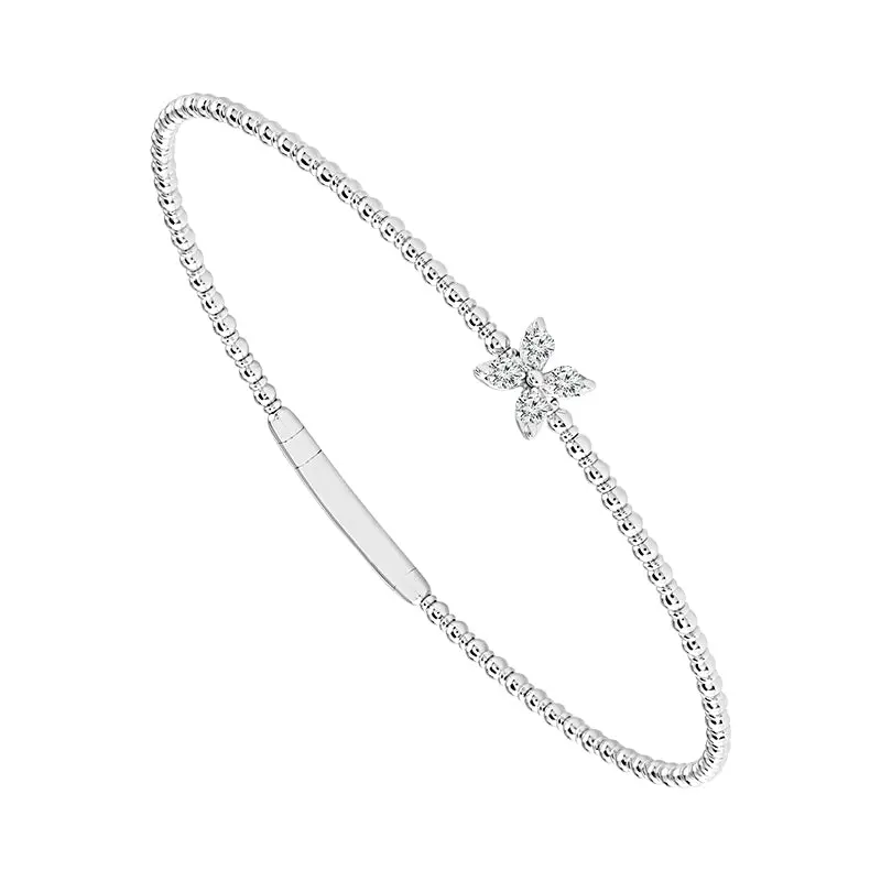 One-Sixth Carat Floral Flexible Diamond Bangle In 14K White Gold 1
