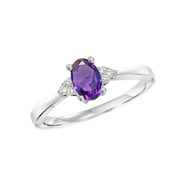 Oval Amethyst And Diamond Ring In 10K White Gold 1