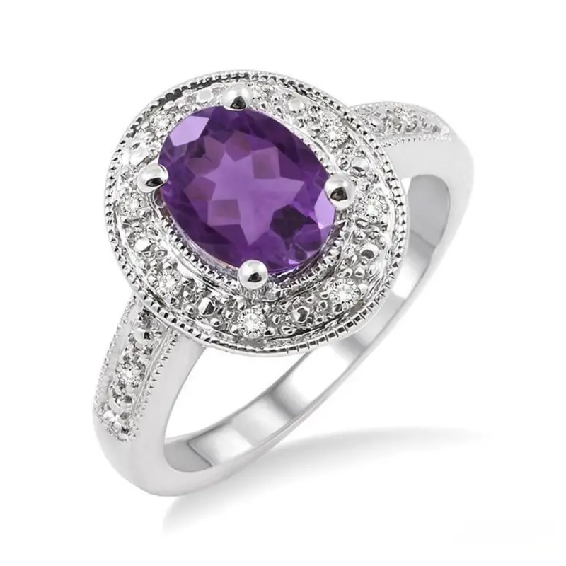 Oval Amethyst And Diamond Ring In Sterling Silver 1
