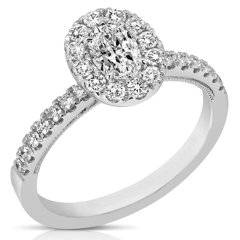 Oval Diamond Halo Engagement Ring – 1.0 Carat Tw, 14K White Gold 1