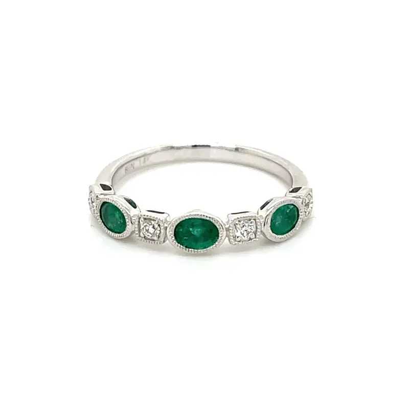 Oval Emerald And Diamond Accent Band – 14K White Gold 1