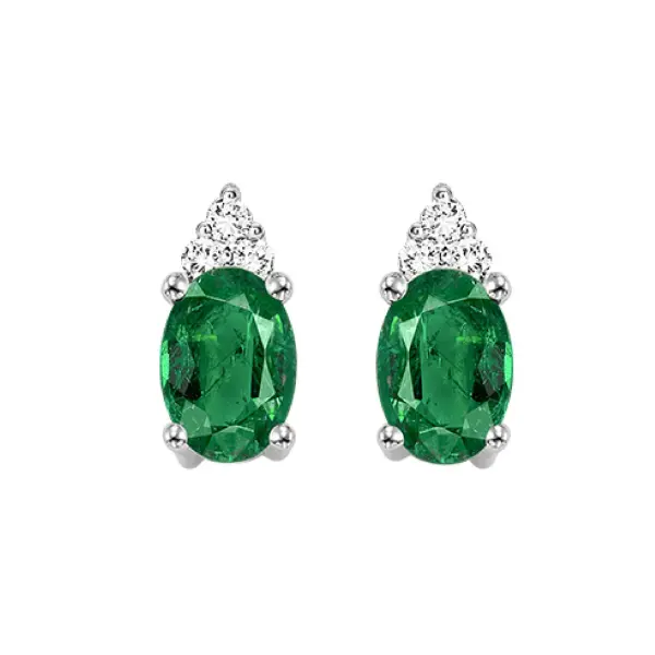 Oval Emerald And Diamond Stud Earrings In 10K White Gold 1