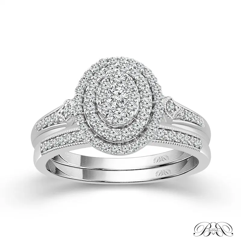 Oval Multi-Stone Diamond Wedding Set – 1/2 Carat Total Weight In 10K White Gold 1