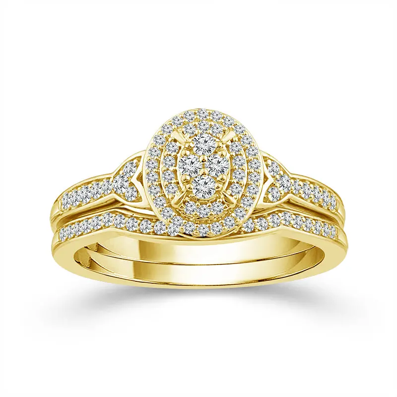 Oval Multi-Stone Diamond Wedding Set In 10K Yellow Gold – 0.33 Ct 1