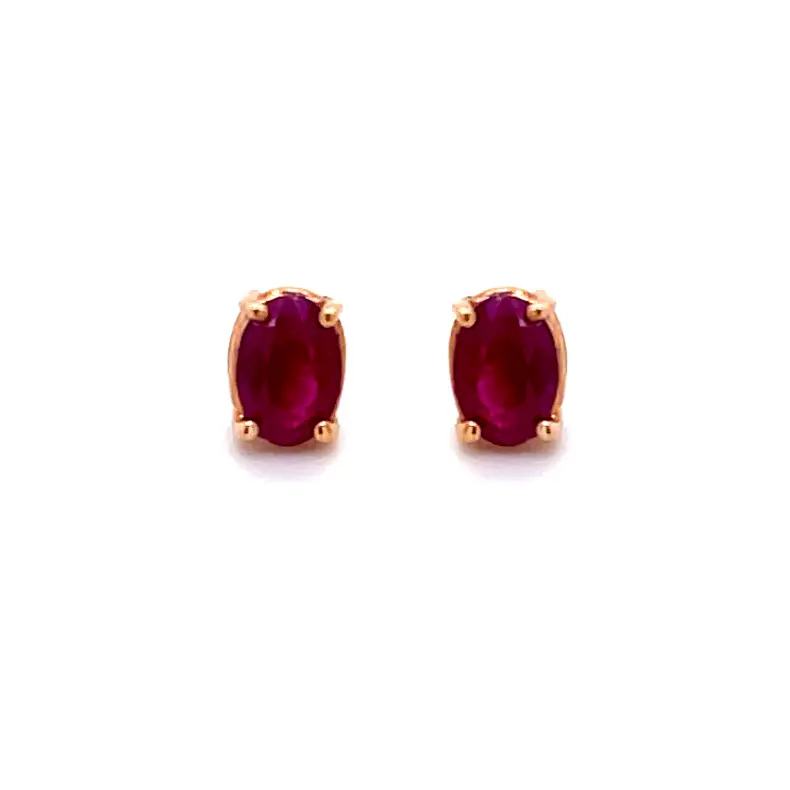 Oval Ruby Stud Earrings In 14K Yellow Gold 1