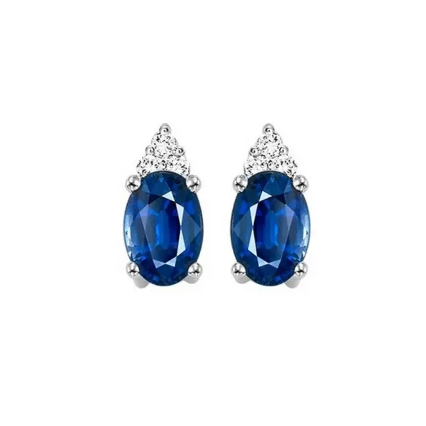 Oval Sapphire And Round Diamond Earrings In 10K White Gold 1