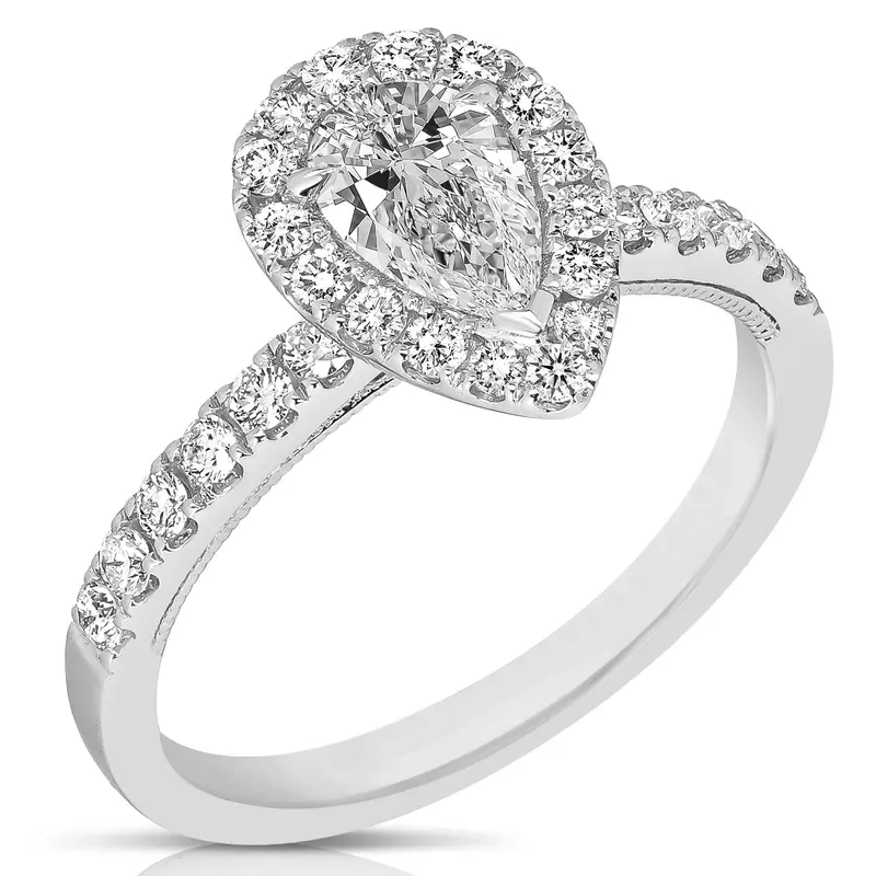 Pear-Shaped Diamond Halo Engagement Ring – 1.0 Carat Tw, 14K White Gold 1