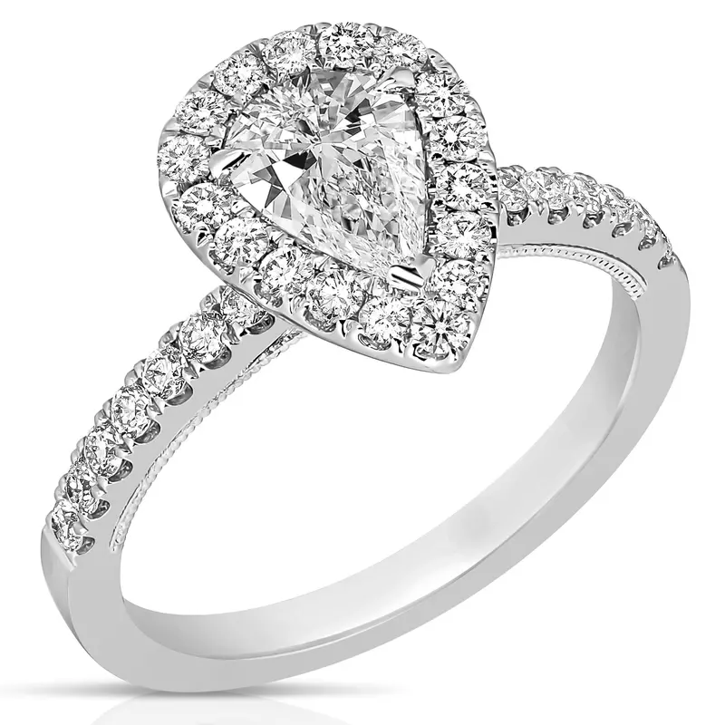 Pear-Shaped Diamond Halo Engagement Ring – 1.25 Carat Total Weight In White Gold 1