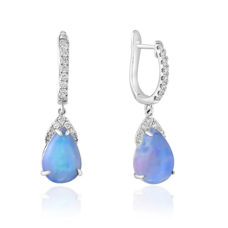 Pear-Shaped Ethiopian Opal And Diamond Dangle Earrings In 14K White Gold 1