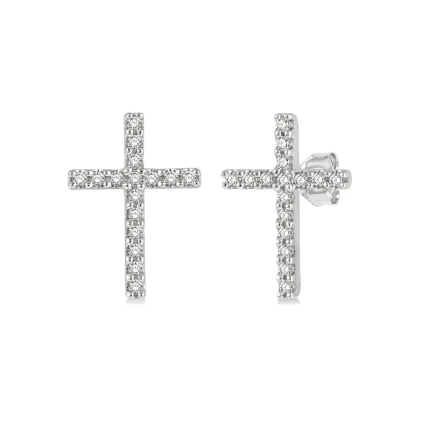 Petite Cross-Shaped Diamond Earrings – 1/10 Carat Total Weight In 10K White Gold 1