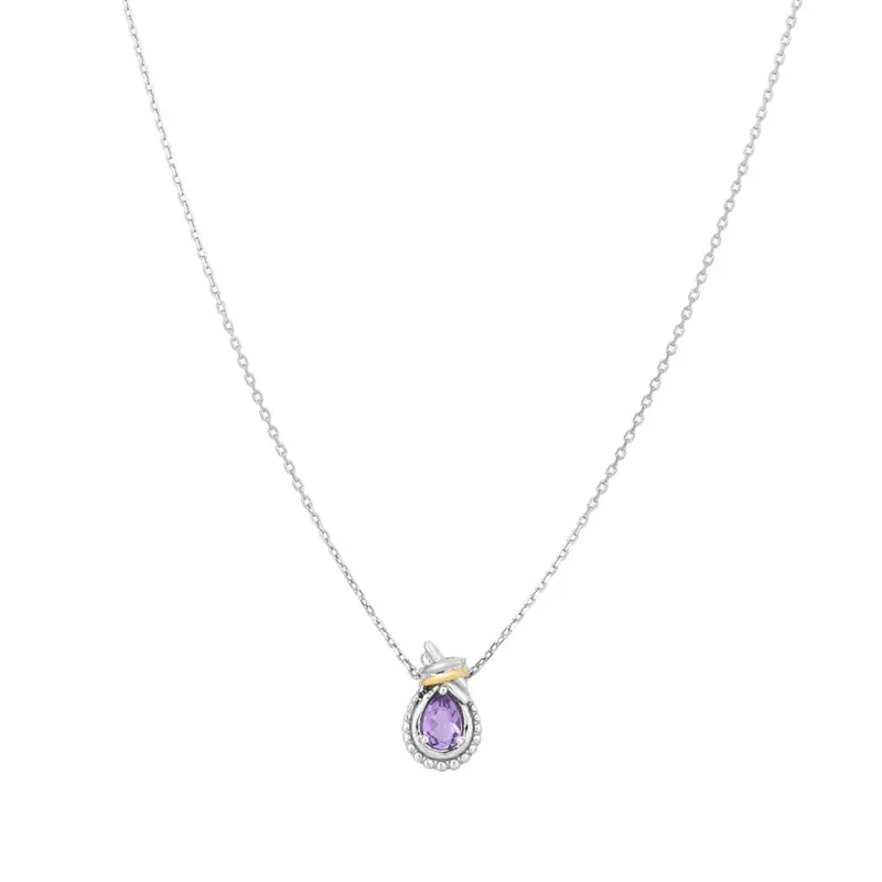 Phillip Gavriel Amethyst Love Knot Pendant – February Birthstone, Pear Shape, Gold-Plated Sterling Silver 1