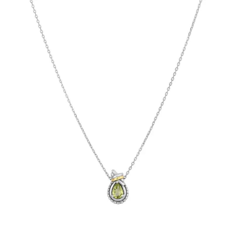 Phillip Gavriel Peridot Love Knot Pendant – August Birthstone, Pear Cut, Gold-Plated Sterling Silver 1