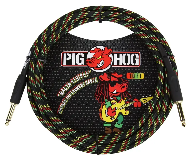 Pig Hog Pch10Ra – 10Ft Vibrant Rasta-Striped Instrument Cable 1