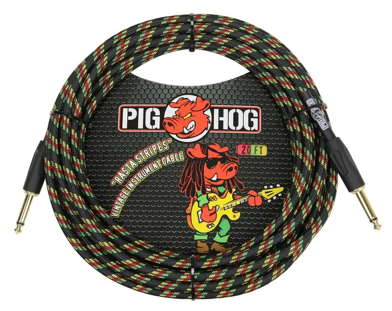 Pig Hog Pch20Ra – 20Ft Rasta-Striped Instrument Cable With Right-Angle Ends 1