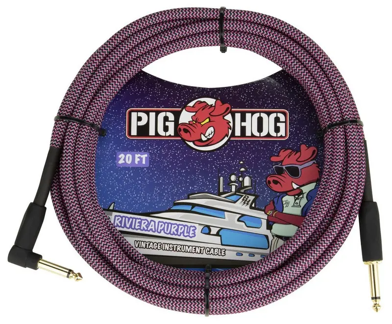 Pig Hog Riviera Purple Instrument Cable – 20Ft Right-Angle Termination 1