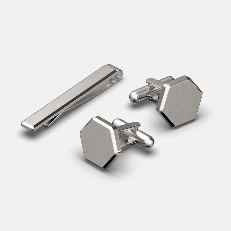 Platinum Tie Bar & Cufflinks Set – Formal Accessory Bundle 1