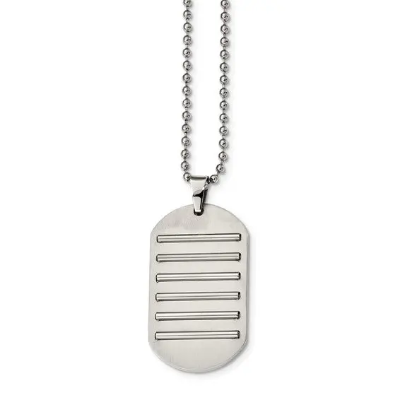 Polished Stainless Steel Dog Tag Pendant Necklace – Brushed & Shiny Finish 1