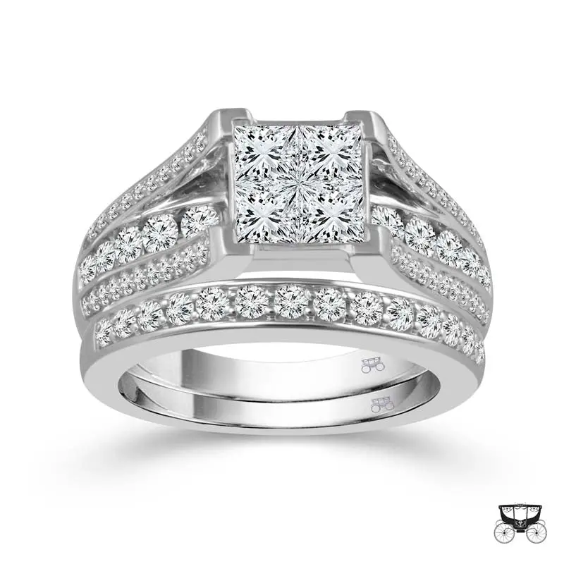 Princess-Cut Diamond Wedding Set Crafted In 10K White Gold 1