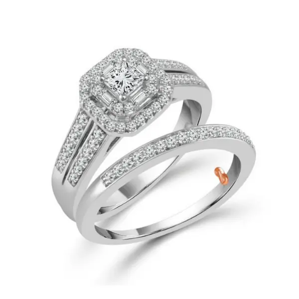 Princess-Cut Diamond Wedding Set In 14K White Gold, 0.75 Carat Total Weight 1