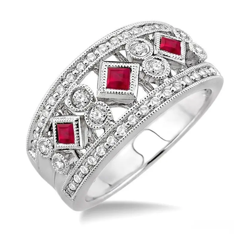 Princess-Cut Ruby And Diamond Fashion Band 1