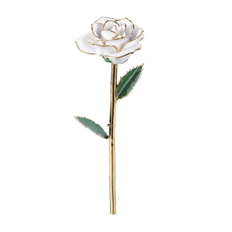 Pure Snow White Rose With 24K Gold-Dipped Accents 1