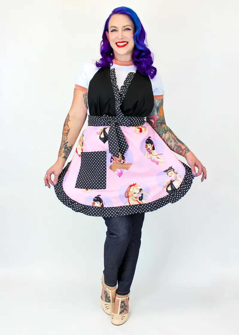 Purple Vintage-Inspired Pin-Up Apron With Retro Flair 1