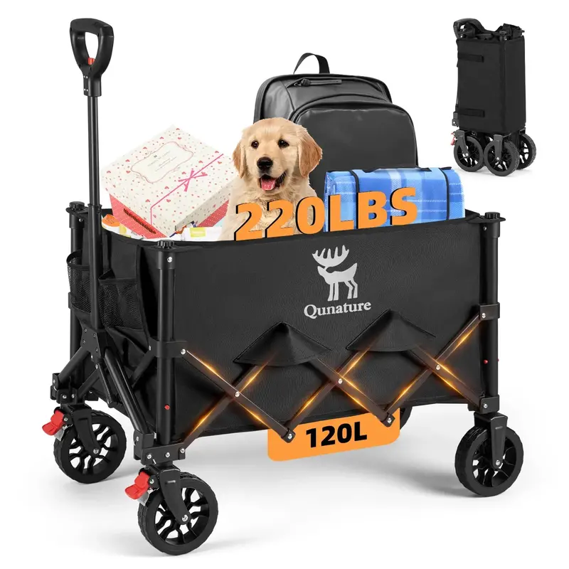 Qunature 220 Lb Capacity Foldable Utility Wagon With 360° Swivel Wheels 1