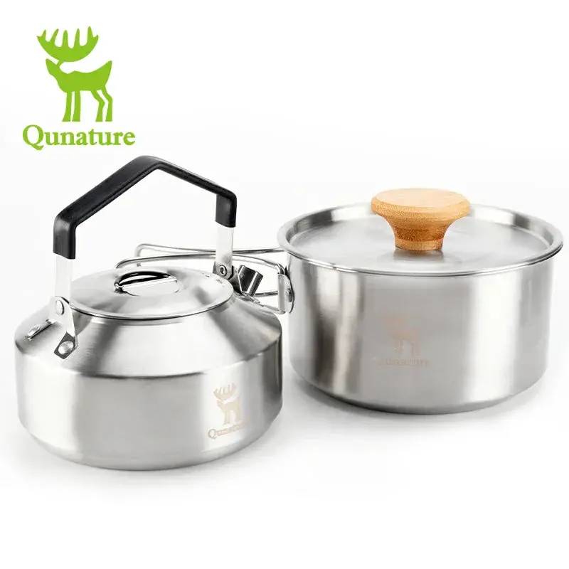 Qunature Stainless Steel Foldable Tea Set For Backpacking & Camp Cooking 1