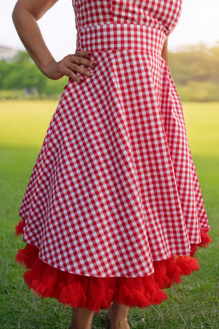 Red And White Gingham Swing Dress With Full Circle Skirt – Xs To 3Xl 1
