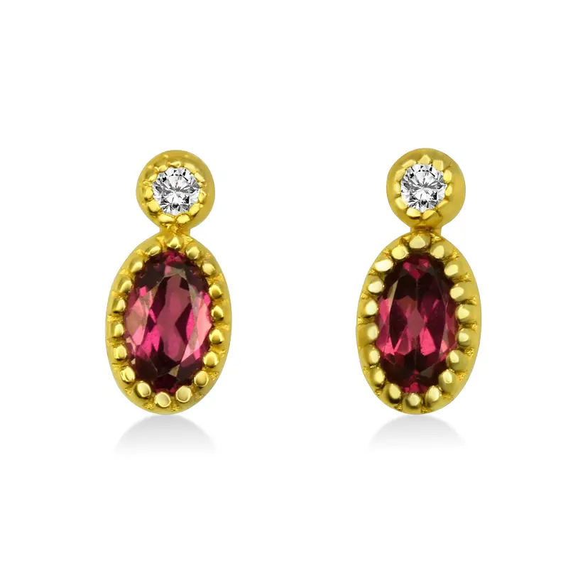 Rhodolite Garnet And Diamond Earrings In 14K Yellow Gold 1