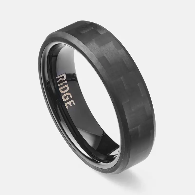 Ridge 6Mm Beveled Wedding Ring Set – 3K Carbon Fiber 1