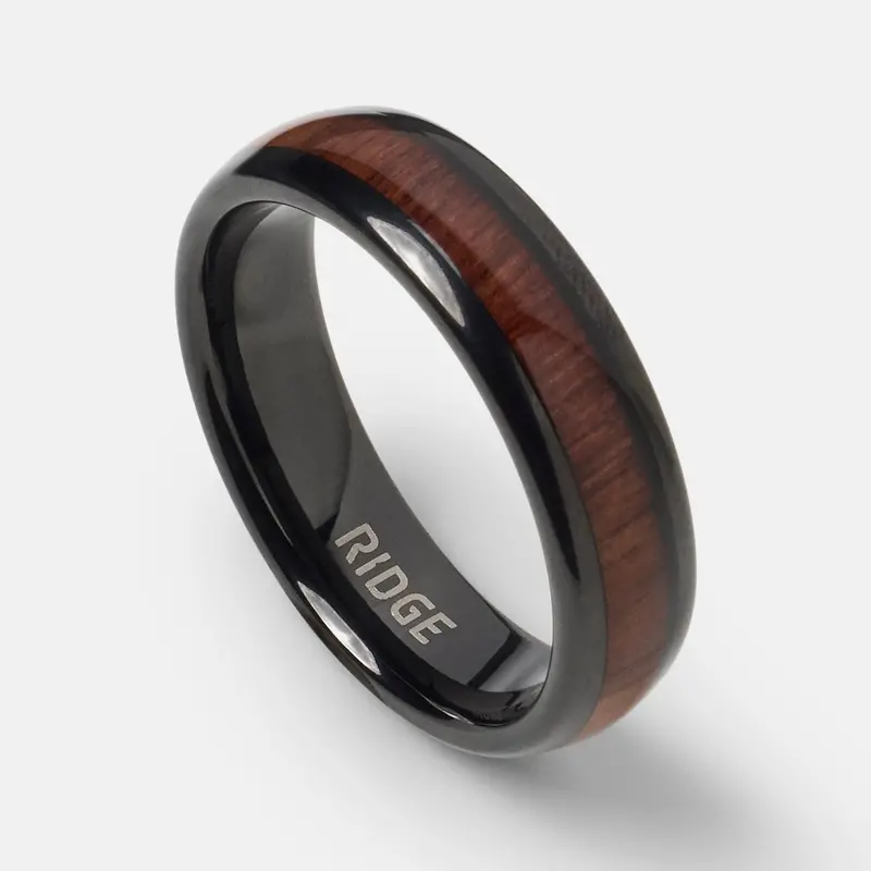 Ridge 6Mm Rounded Mopane Wood Inlay Ring Collection 1
