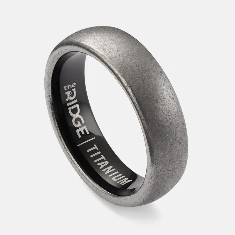Ridge 6Mm Rounded Stonewashed Titanium Ring Set 1